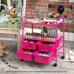 4 Drawers Shelves Rolling Storage Cart Rack-Hot Pink – Color: Pink