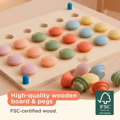 Wooden Color Matching Pegboard for Toddlers 2+ – Pastel Button Art Mosaic Puz…
