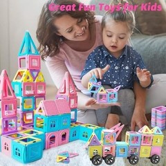 Tolnetr 124PCS Magnetic Tiles Building Blocks STEM Castle Toy Kids Age 3+