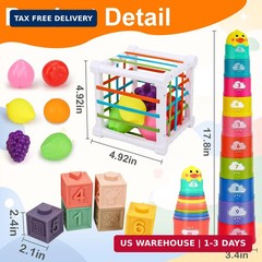 Montessori Baby Toys 6-12-18 Month, Infant Teething Toys Shape Sorter Bin Stacki