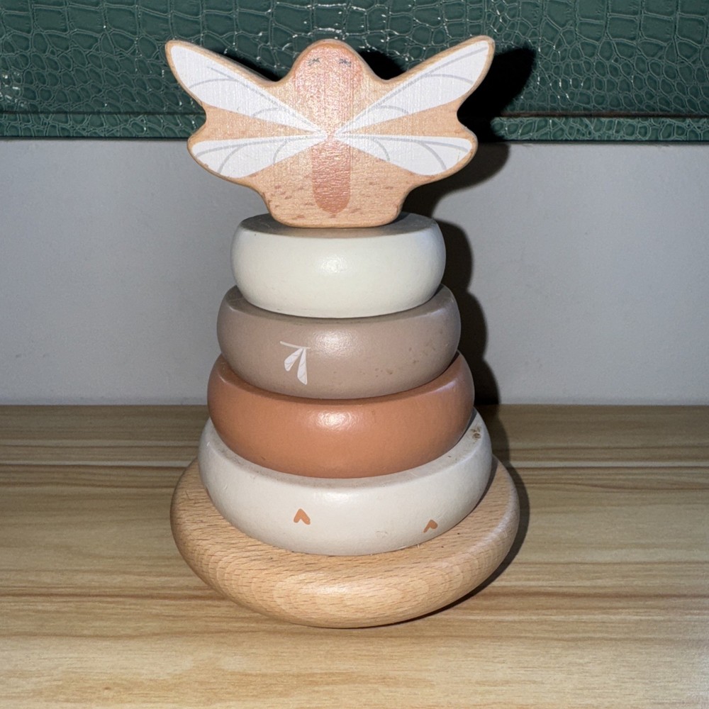 Label Label Stacking Rings 12 Months Neutral Colors Dragonfly Wooden Toy