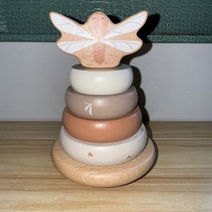 Label Label Stacking Rings 12 Months Neutral Colors Dragonfly Wooden Toy