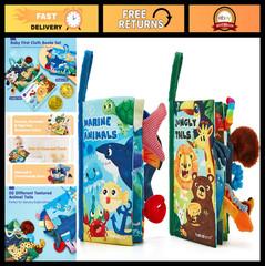 Soft Cloth Crinkle Books for Babies – 2-Pack Sensory Infant Toys 0-12 Months