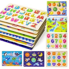 GRINNNIE Toddler Puzzle for 2 3 4 Years Old, 7PCS Montessori Kids Wooden Peg …