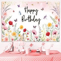 7x5ft Pink Floral Decoration Backdrop for Women Girl Birthday Party Spring Fl…