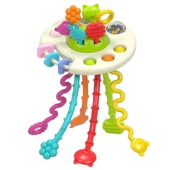 Montessori Pull String Toy – Silicone Teether & Motor Skills 0-18M