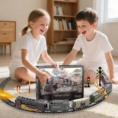 Electric Train Set, Steam Train Toy with Locomotive and Tracks, Upgraded