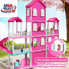 Pink Girl House Playset with 10 Rooms, 2 Dolls & Accessories
