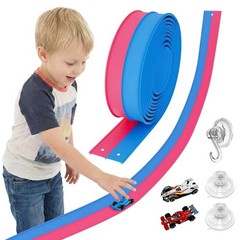 Flexible Race Track 15 Ft, 1:64 Compatible, Blue & Red – 3 Cars, Suction Cups