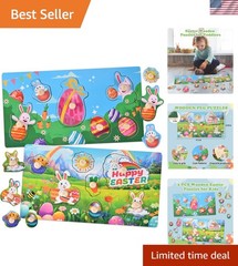 Easter Basket Stuffers-2 Pack Easter Puzzles, Wooden Peg Puzzles for Toddlers…