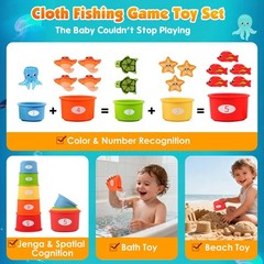 Montessori Toys for 1 Year Old Boy Girl Gift – Cloth Fishing Game with Stacki…