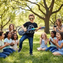 Stringless Guitar, Multi-Functional Electronic Guitar Toy Set, Musical Toy wi…