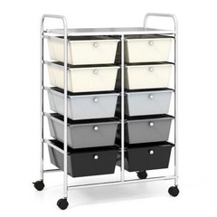 10-Drawer Rolling Storage Cart-Beige & Gray – Color: Beige & Gray