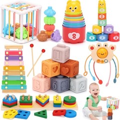 6 in 1 Montessori Baby Toys 6-12-18 Months Infant Teething Toys Stacking Blocks