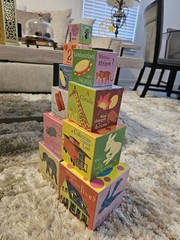 eeBoo Read to Me Tot Tower 10 Sturdy Stacking Nesting Blocks 18 Months+ Platinum