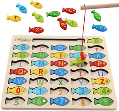 Magnetic Wooden Fishing Game for Toddlers, ABC & Numbers Puzzle, Educational Toy