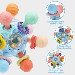 Baby Montessori Sensory Toys for 0-6 6-12 Months, Teether Medium, Blue