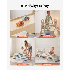 Natural Wood Pikler Set: Triangle, Arch, Cushion, Ramp, 2 Cars, 150lb Load