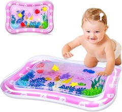 Pink Inflatable Baby Tummy Time Water Mat with Colorful Floating Toys