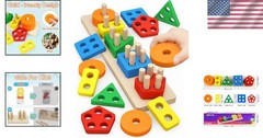 Non-Toxic Wooden Sorting & Stacking Puzzle – Ideal Gift for Toddlers 2-3
