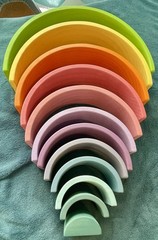 AWESOME 12 PC WOODEN PASTEL RAINBOW STACKER TOY! STACKING! COLORS