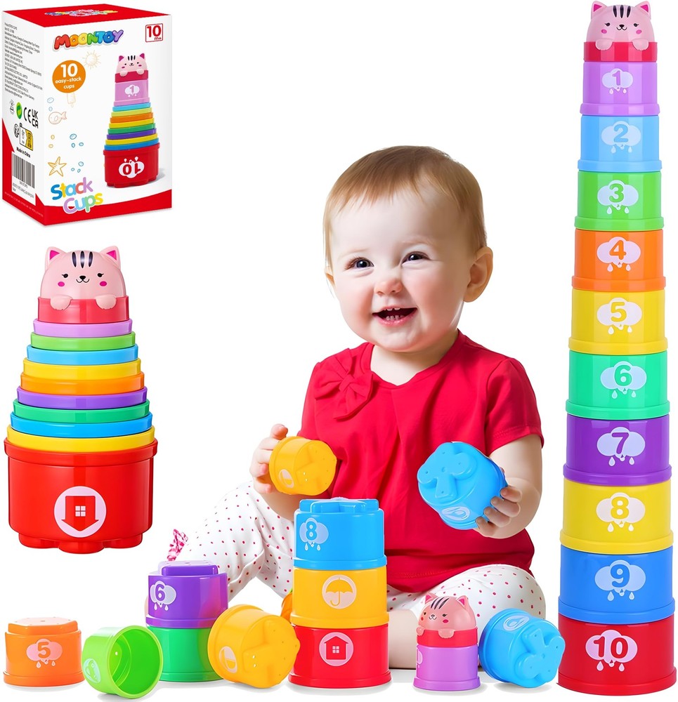 MOONTOY Stacking Cups Baby Toys 6 10 12 18 Months, Montessori Toys for 1 Year…