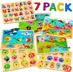 Set de 7 Rompecabezas de Madera para Niños 2-5 Años, Educativos