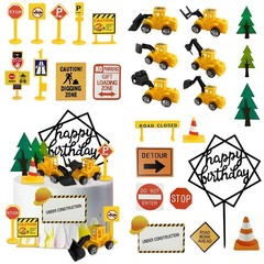 27 PCS Mini Construction Vehicles Cake Decoration Set Truck Road Sign Cake To…