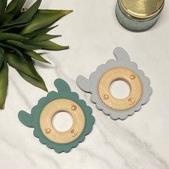 Farm Animal Teether, Green Gray, Baby Boy, Baby Girl, Farm Theme Baby Shower