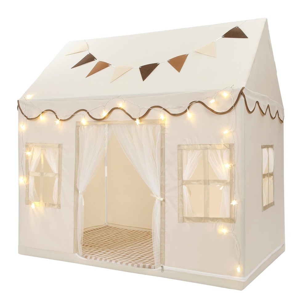 Kids Play Tent, Toddlers Large Playhouse with Mat, Star String, Flag, Machine…