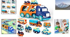 Colorful Cars Toy Set – 9 Vehicles with a Transport Truck for Toddlers Ages 2-5