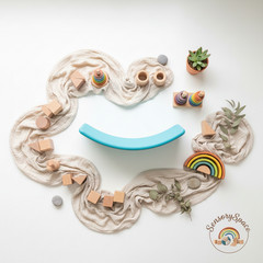 Kids Wobble Balance Board Montessori Waldorf Toy for Toddlers Ages 3-6 Blue 32in