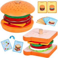Wooden Burger Sandwich Stacking Toys for Kids, Montessori Toys for Toddlers &
