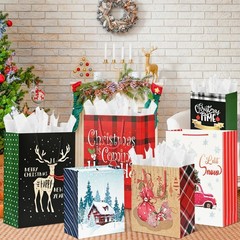 WLUSEAXI 24 Pack Christmas Gift Bags Assorted Sizes with Handles & Tags – 6 J…