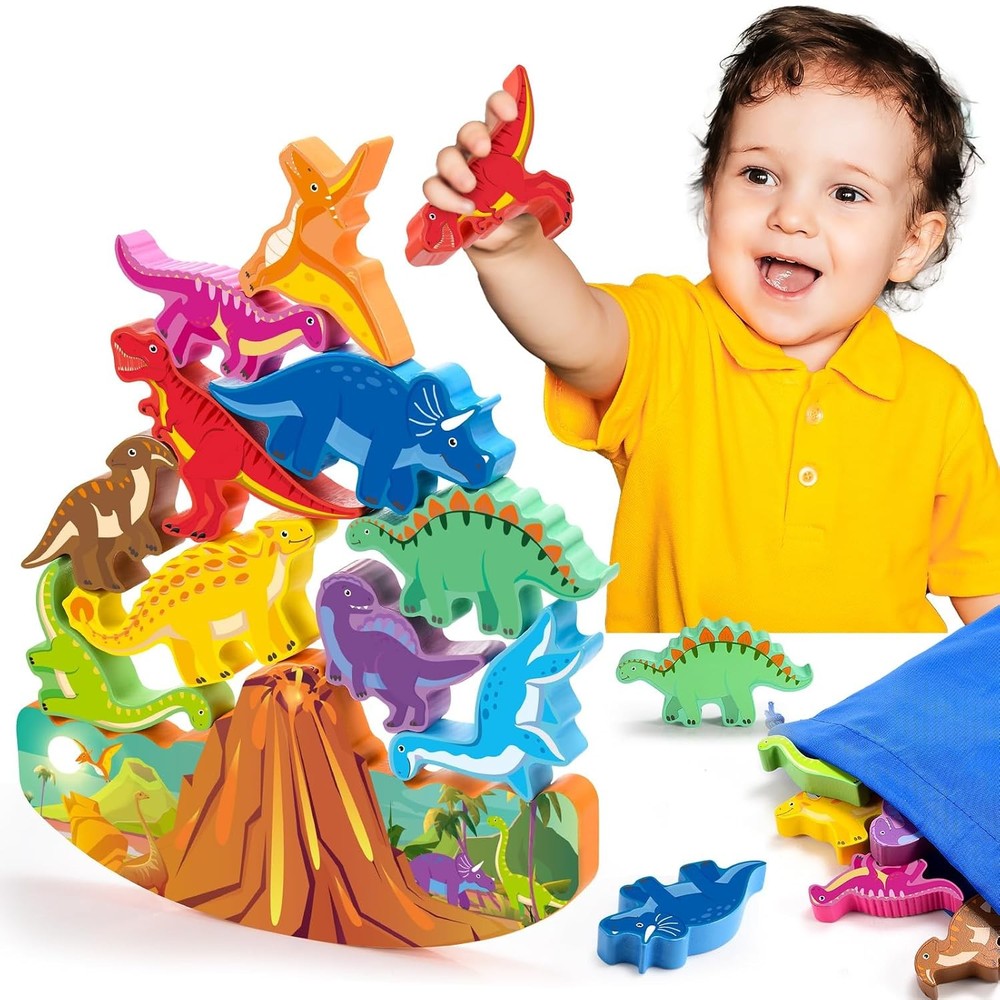 Dinosaur Blocks Wooden Stacking Montessori Toy for Kids Learning Educational