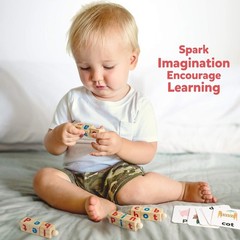 Wooden Reading Blocks & Spelling Flash Cards for Preschool Kids