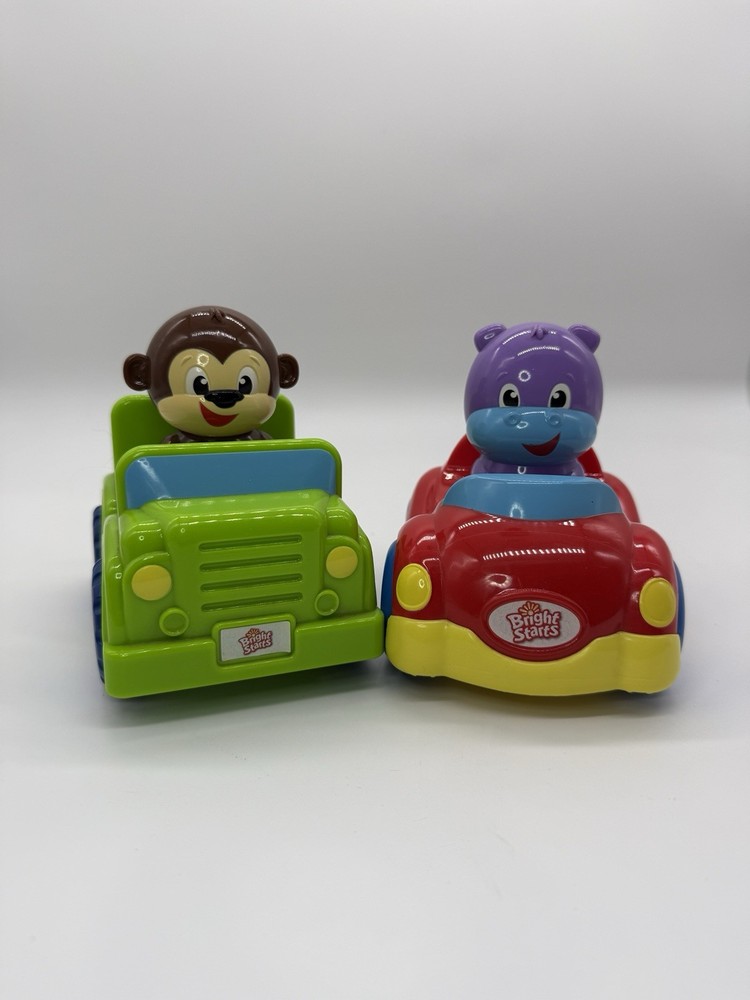 Bright Starts Push N Go Monkey & Hippo Friction Cars With Sounds Working Lot 2