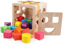 Wooden Shape Sorter Toy with 19 Blocks Natural Solid Wood for Toddlers 2-4