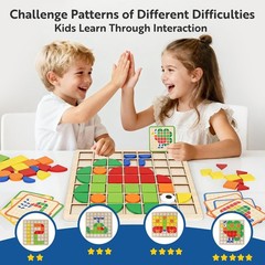 Wood Pattern Blocks Set for Kids – Problem Solving & Creativity with 120 Pieces