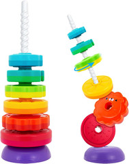Spinning Stacking Toys for Babies 12+ Month Rainbow Ring Flowers Animals Fruits