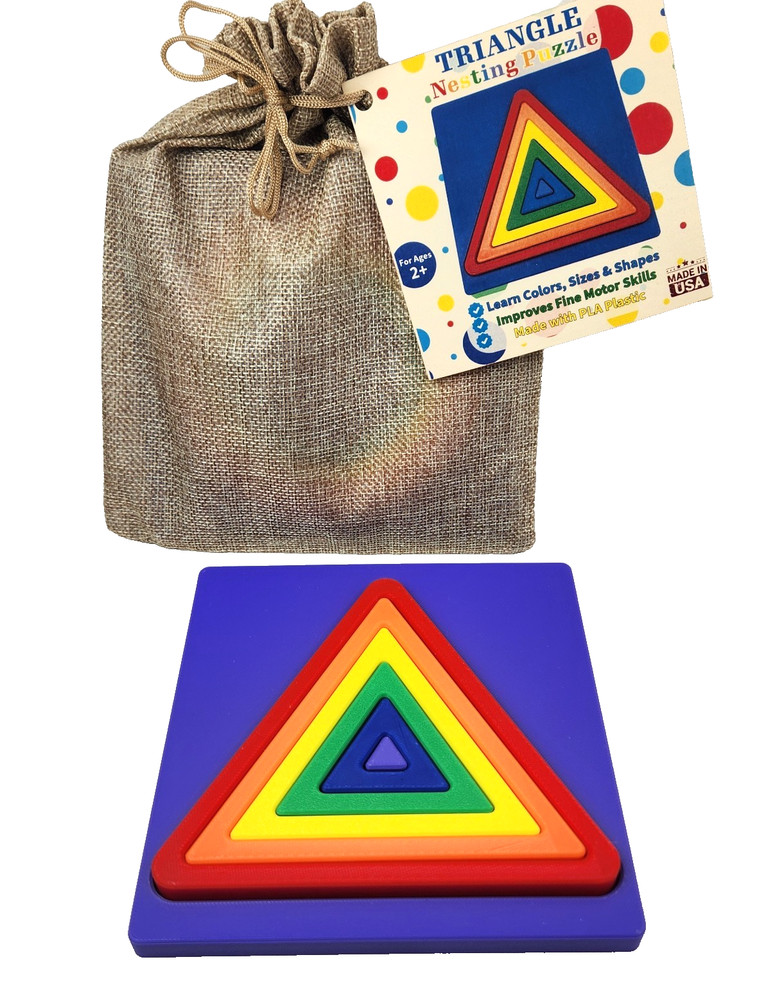 Toddlers TRIANGLE Nesting Puzzle Sort Size Color Fine Motor Learning 2+ yrs