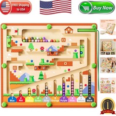 Educational Wooden Magnetic Maze Toy – 55 Beads for Color & Number Learning Fun