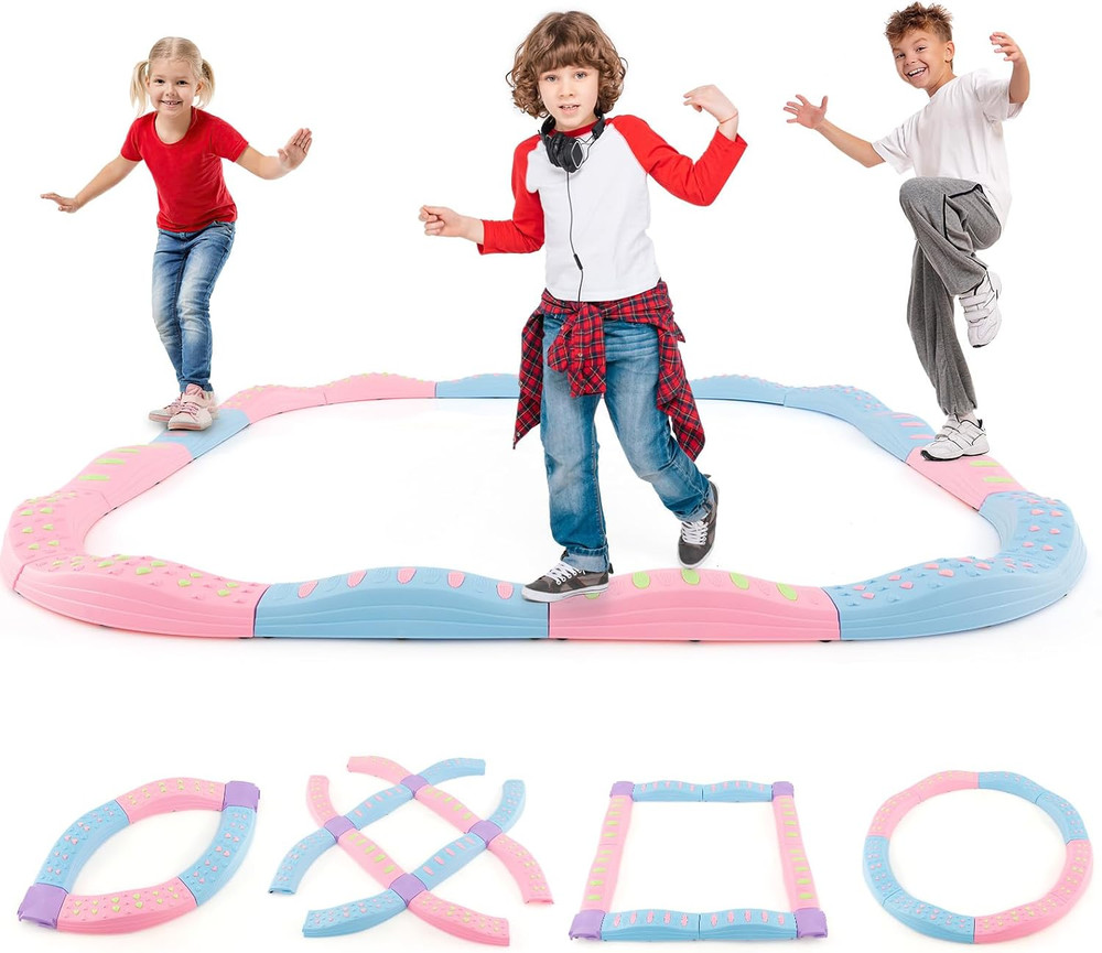Montessori Balance Beam & Textured Stepping Stones – 20PCS Sensory Play Set