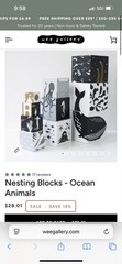 Wee Gallery Nesting Blocks – Ocean Animals Stacking Toy (QTY: 8 BLOCKS) *As Is*