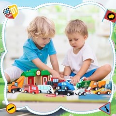 Blosssound 20 Pcs Wooden Car Vehicle Set for Toddlers – Community Vehicle