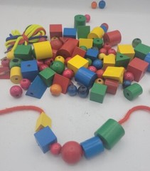 Wooden Lacing Beads & Blocks Set, Math Manipulatives, Early Learning, 86 Pieces