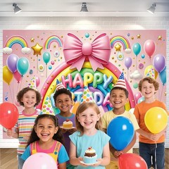 Rainbow Happy Birthday Backdrop Banner Cute Pink Rainbow Photography Backgrou…