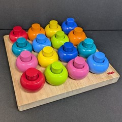 Haba Rainbow Whirls Wooden Sorting Stacking Color Peg Ring Stem Fine Motor Skill