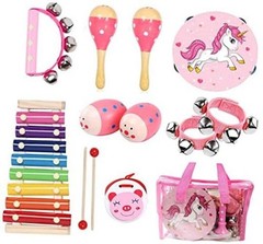 Kids Musical Instruments Sets, Non-Toxic Musical Toy, Wooden Percussion Pink