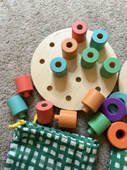 Lovevery Flexible Wooden 12 Ring Stacker & Peg Board Montessori Toy
